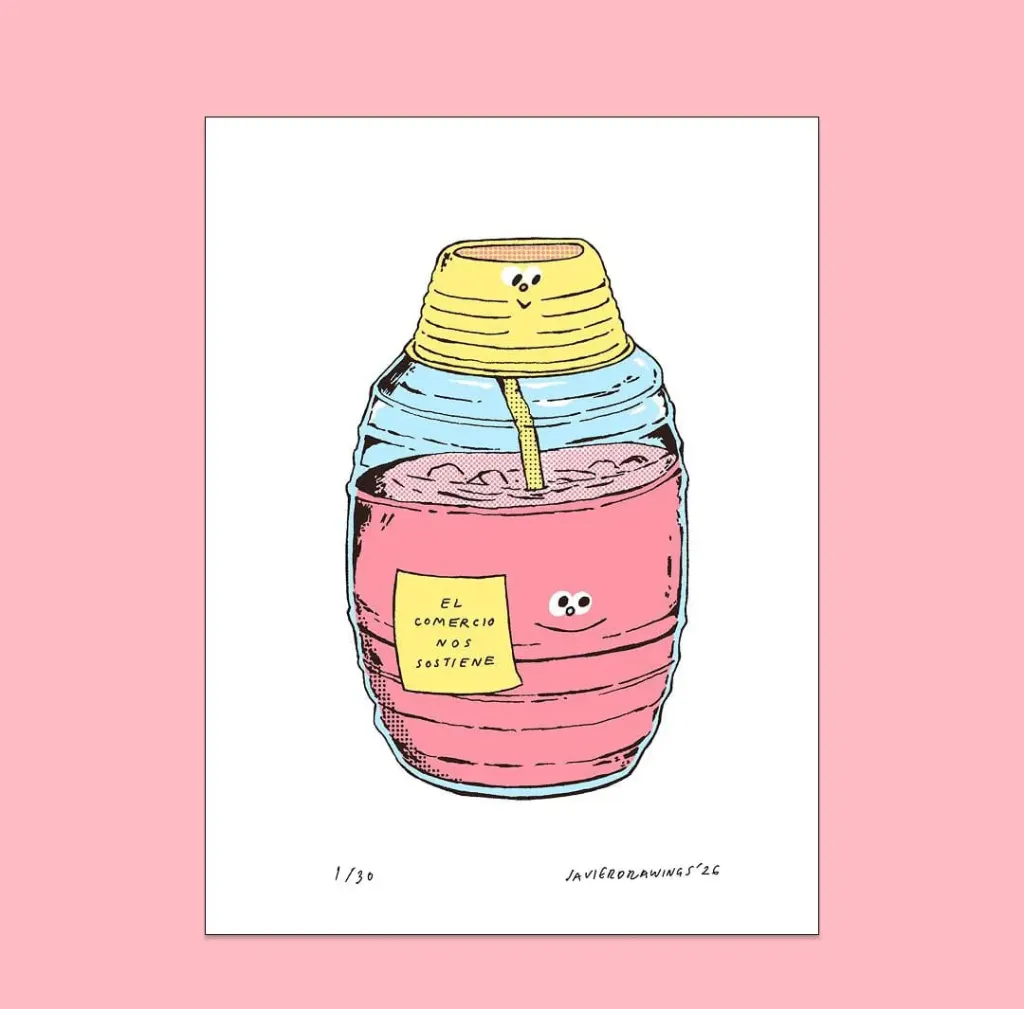 JAVIER DRAWINGS "EL COMERCIO NOS SOTIENE" SERIGRAFIA