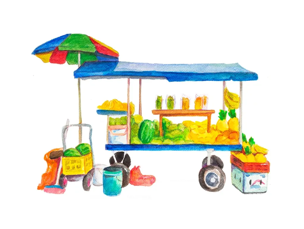 [JD0005] JAVIER DRAWINGS "PUESTO DE FRUTAS" REPRODUCCION