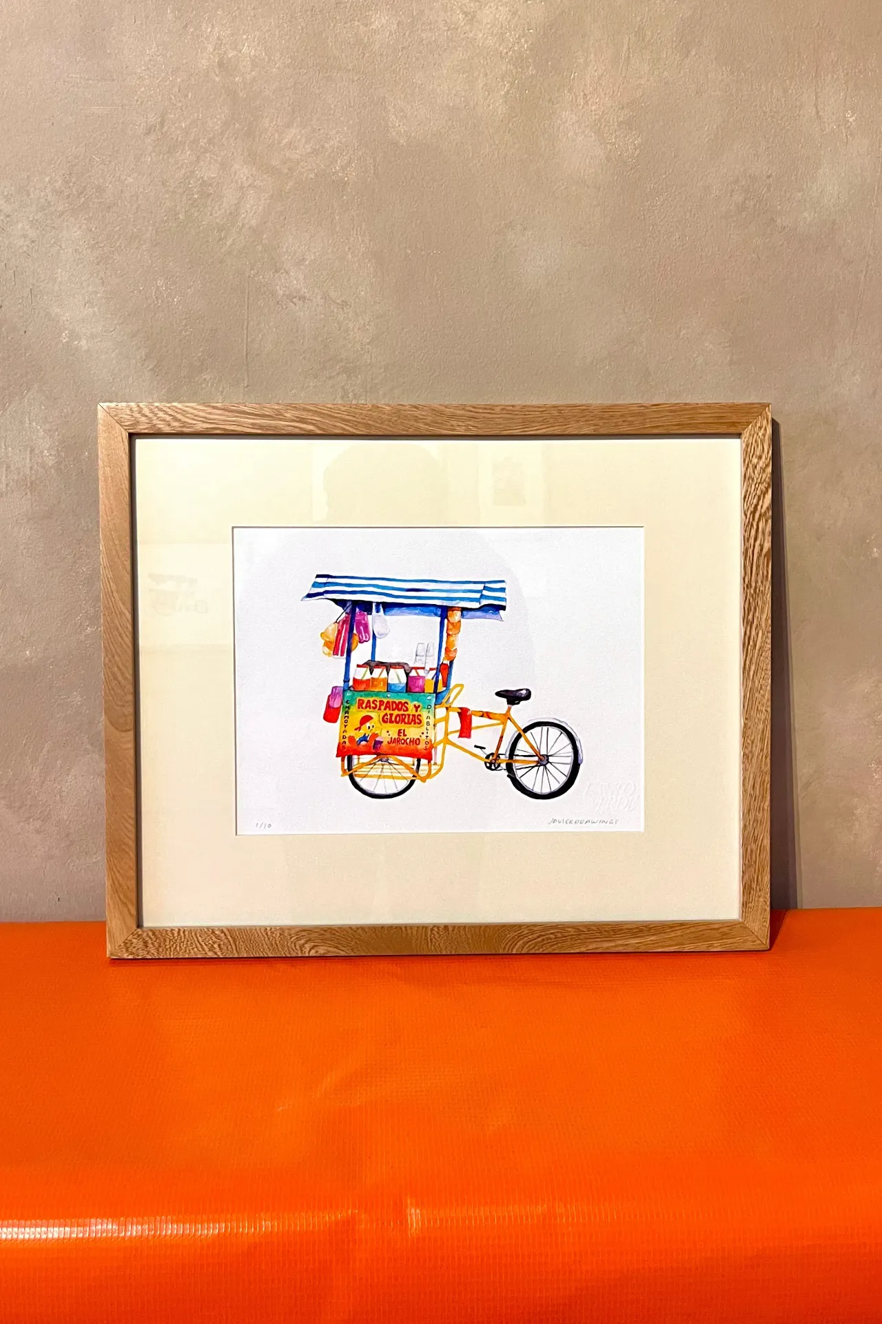 JAVIER DRAWINGS "CARRITO DE RASPADOS" REPRODUCCION ENMARCADA
