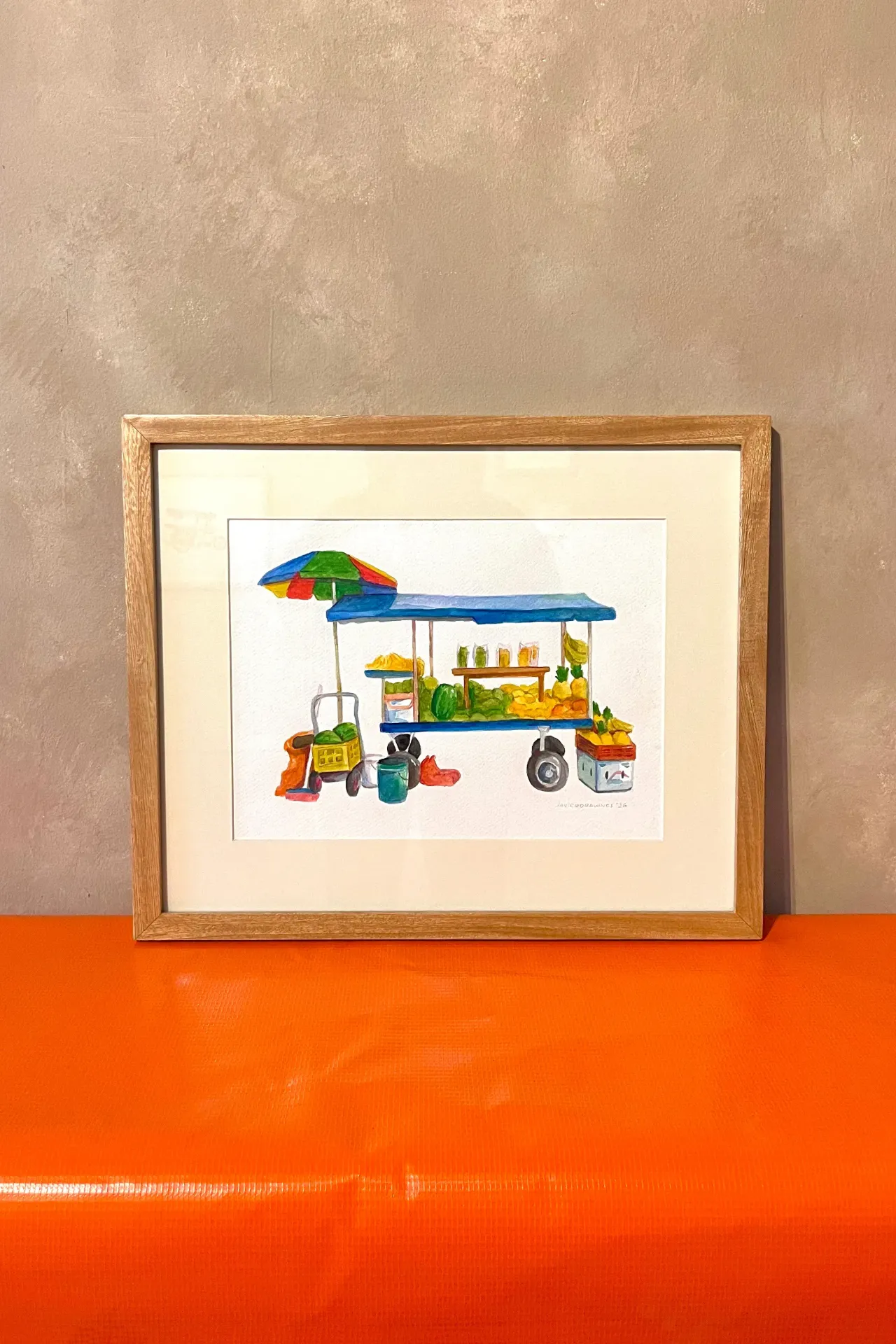 JAVIER DRAWINGS "PUESTO DE FRUTAS" ACUARELA ORIGINAL